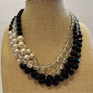 White House Black Market Necklace multistrand glass beads: black, clear, pearls